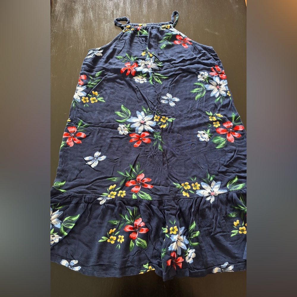 Girls Old Navy Dark Floral Dress with Red, Yellow, and Green Accents